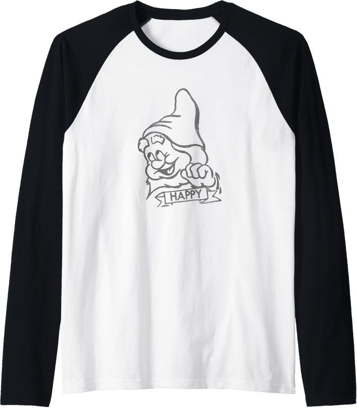 Disney Snow White Happy Line Art Big Face Raglan