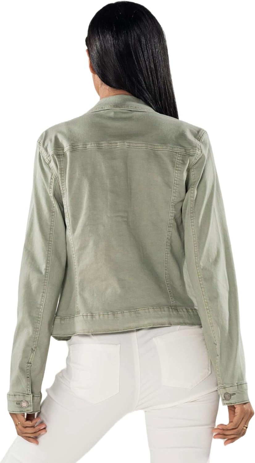 Nina Carter J212 Damen Slim-Fit Jeansjacke – Farbige Übergangsjacke mit Kent-Kragen und Taschen – Fr