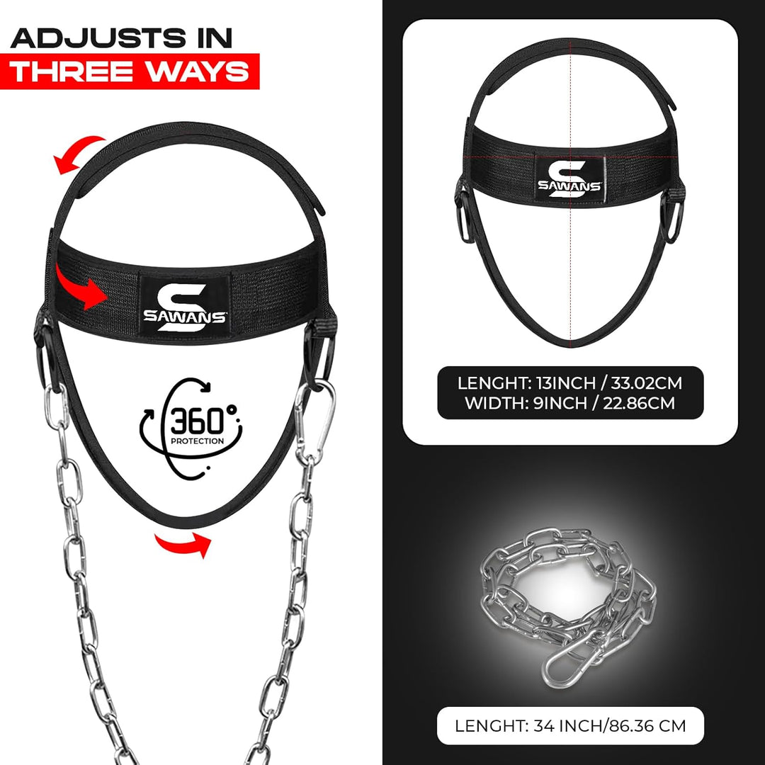 SAWANS Nackentrainer Neck Harness für Kraftsport Nackenstrecker Gewichthebergürtel Kopftrainer Männe