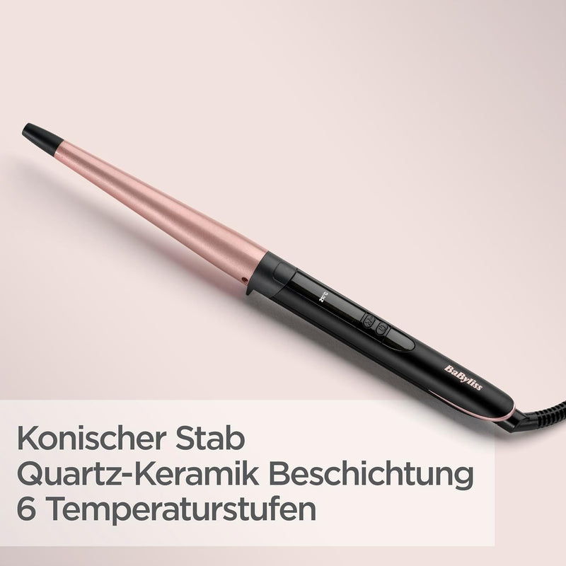 BaByliss Rose Quartz Conical Wand 13-25mm kegelförmiger Lockenstab für Natürliche Locken und Beach W