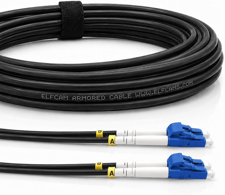 Elfcam® - Gepanzerte Glasfaser-kabel LC/UPC auf LC/UPC OS2 Duplex Singlemode 9/125µm LSZH, LWL-Kabel