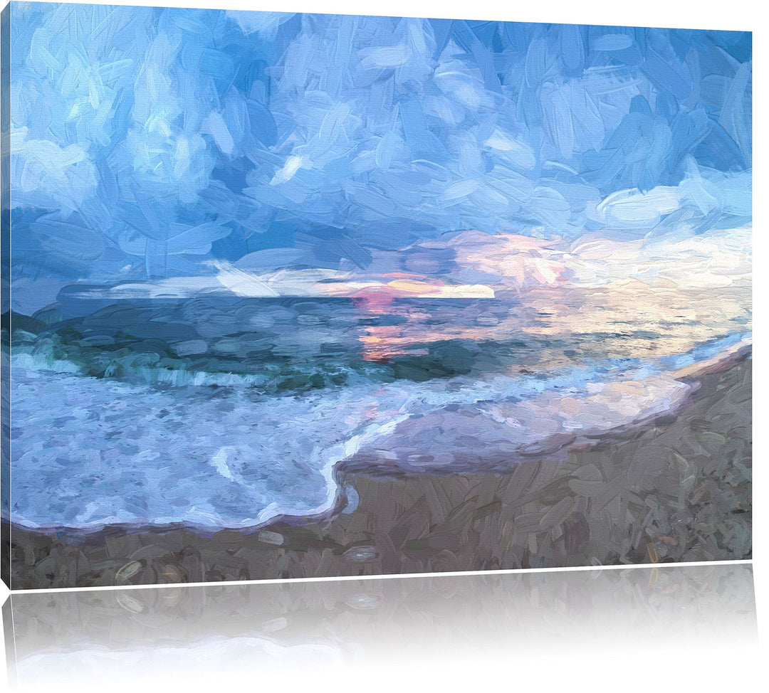 Pixxprint Strandufer Kunst als Leinwandbild/Grösse: 100x70 / Wandbild/Kunstdruck/fertig bespannt, 10