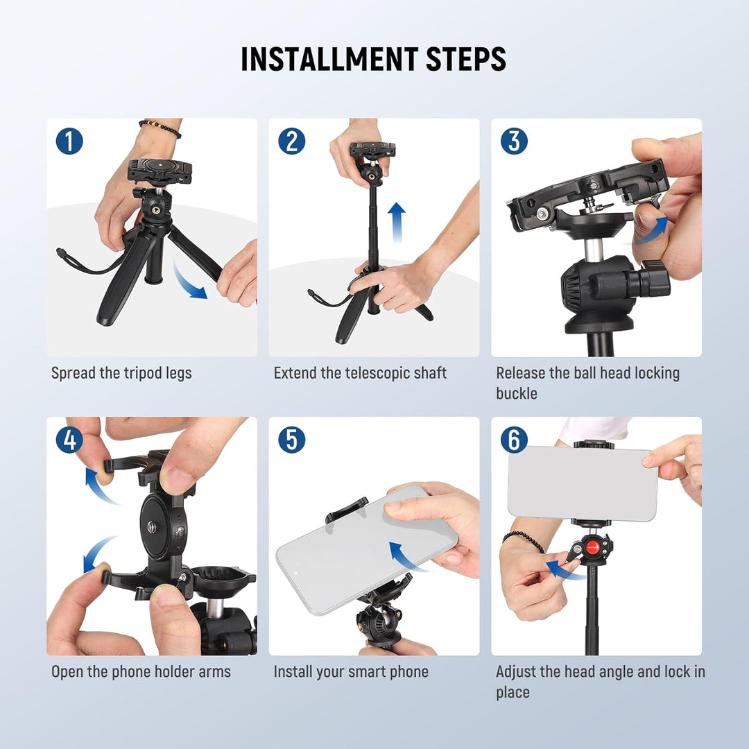 NEEWER TP38 Handy Kamera Stativ, 15" ausziehbarer Selfie Stick Mini Tripod Stand mit Telefonhalter,