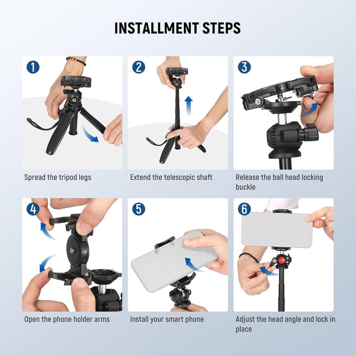 NEEWER TP38 Handy Kamera Stativ, 15" ausziehbarer Selfie Stick Mini Tripod Stand mit Telefonhalter,