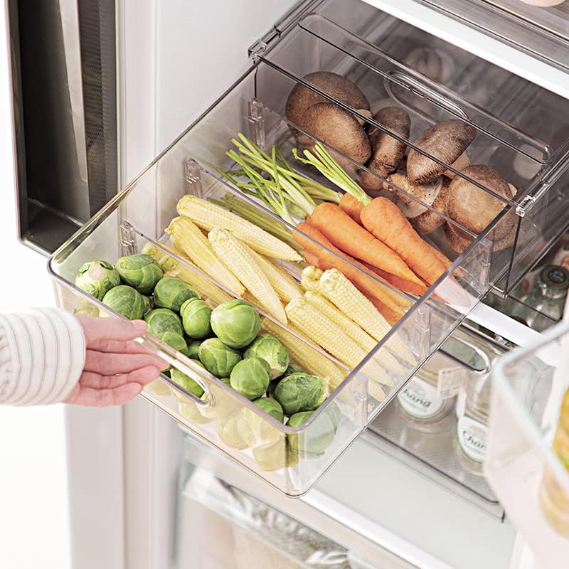 Abiudeng Kühlschrank Organizer Stapelbare mit Ausziehbarer Schublade Transparenter Kühlschrank Schub