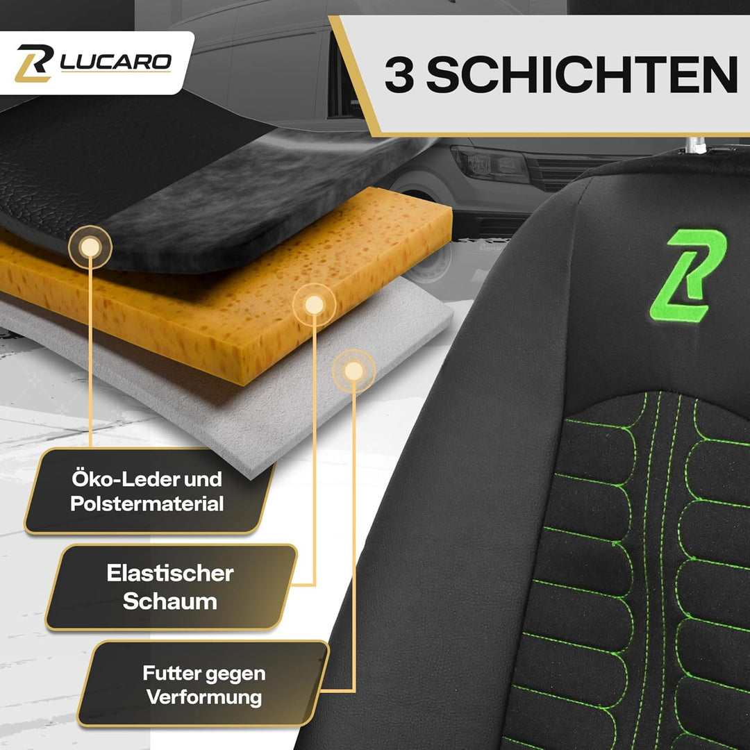 LUCARO Sitzbezüge Auto für Mercedes Sprinter 3 ab 2018 - Sitzbezügesets 1+2 - Auto Sitzbezüge Schwar