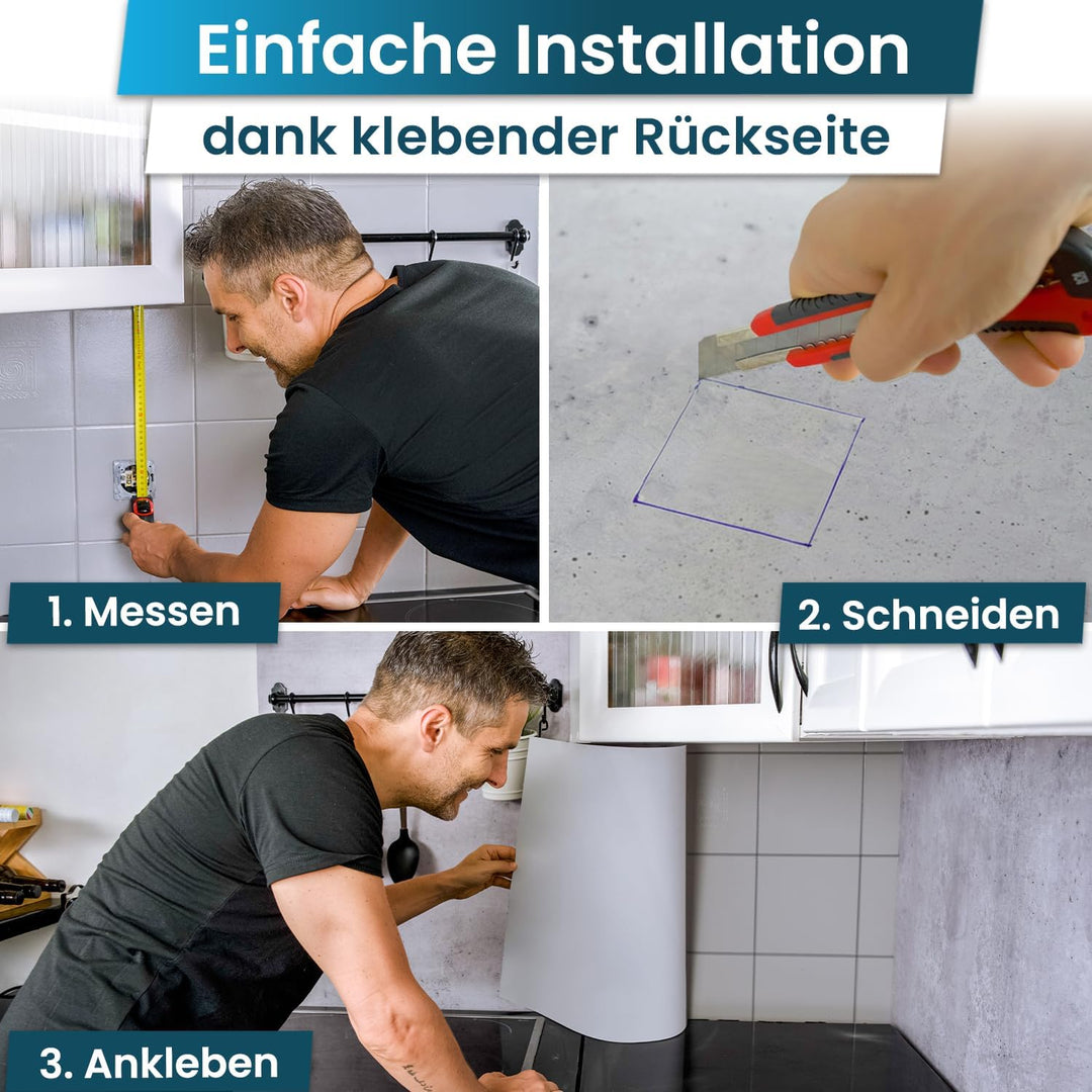 danario Küchenrückwand selbstklebend - Matt - Spritzschutz Küche - versteifte PET Folie - 0,37 mm -