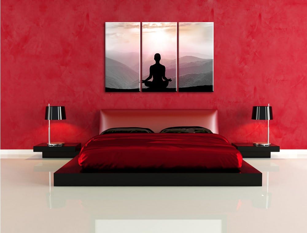 Pixxprint Meditierender Mensch in den Bergen als Leinwandbild/Grösse: 3 Teilig (120x80) cm/Wandbild/