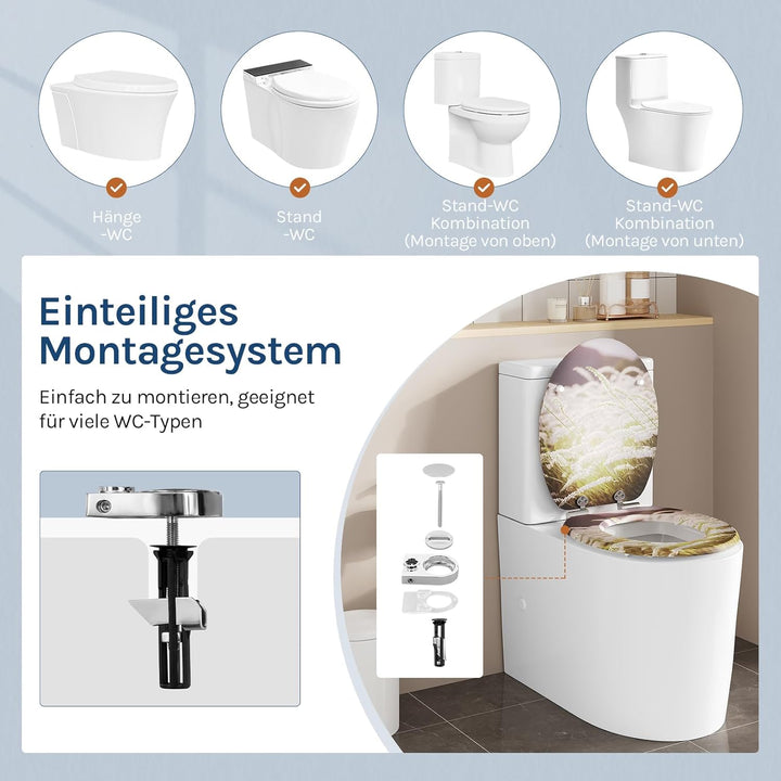 WOLTU Toilettendeckel mit Absenkautomatik Holz, Toilettensitz Klodeckel Klobrille WC Sitz O-Form mit