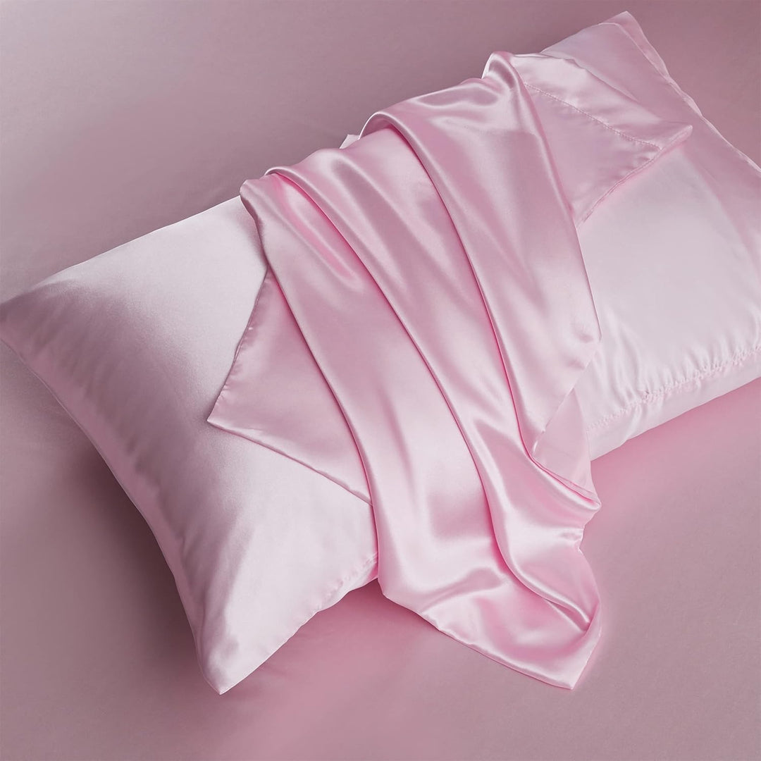 Damier Satin Bettwäsche 200 x 220 cm Rosa Glänzend Glatt 3 teilig Luxus Satin Premium Bettwäsche Set