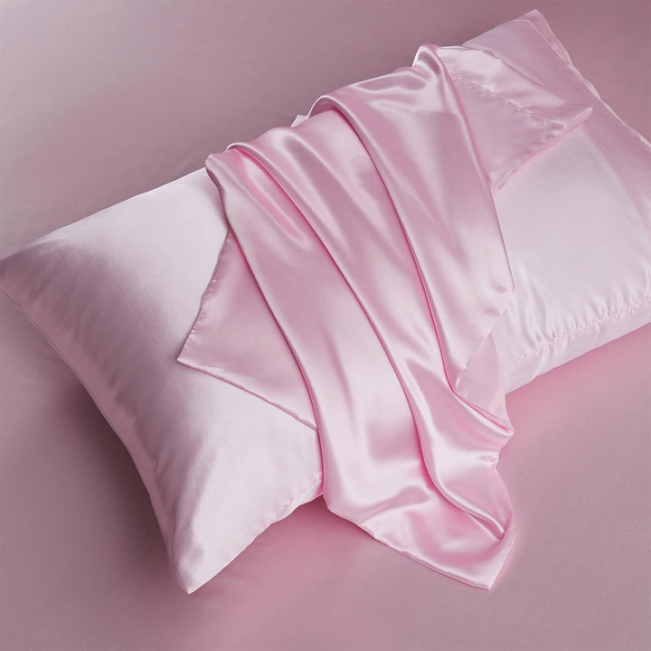 Damier Satin Bettwäsche 200 x 220 cm Rosa Glänzend Glatt 3 teilig Luxus Satin Premium Bettwäsche Set