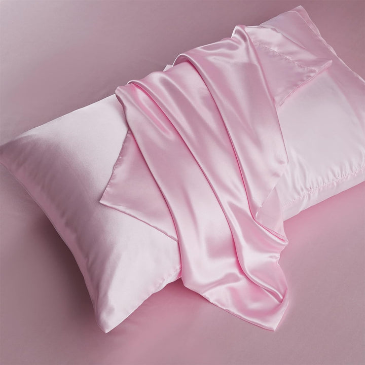 Damier Bettwäsche 135x200cm Rosa Satin Bettbezug Set Glatt Glänzend Hochwertiges Satin Deluxe Decken