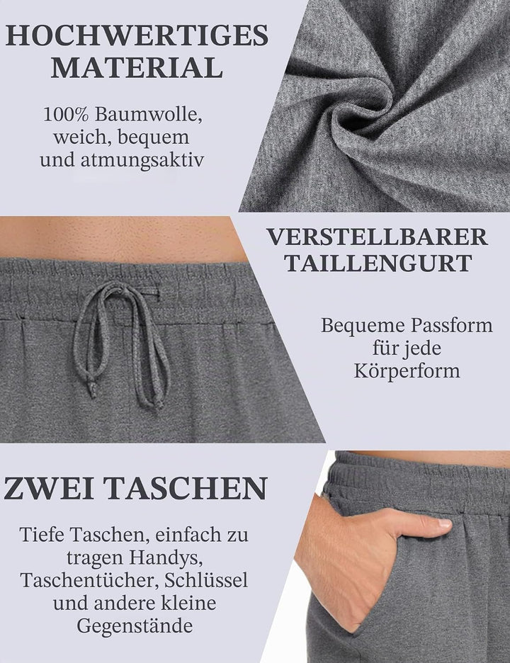 Marvmys 100% Baumwolle Herren Lange Schlafanzughose Einfarbige Pyjamahose Schlafhose Haushose Freize