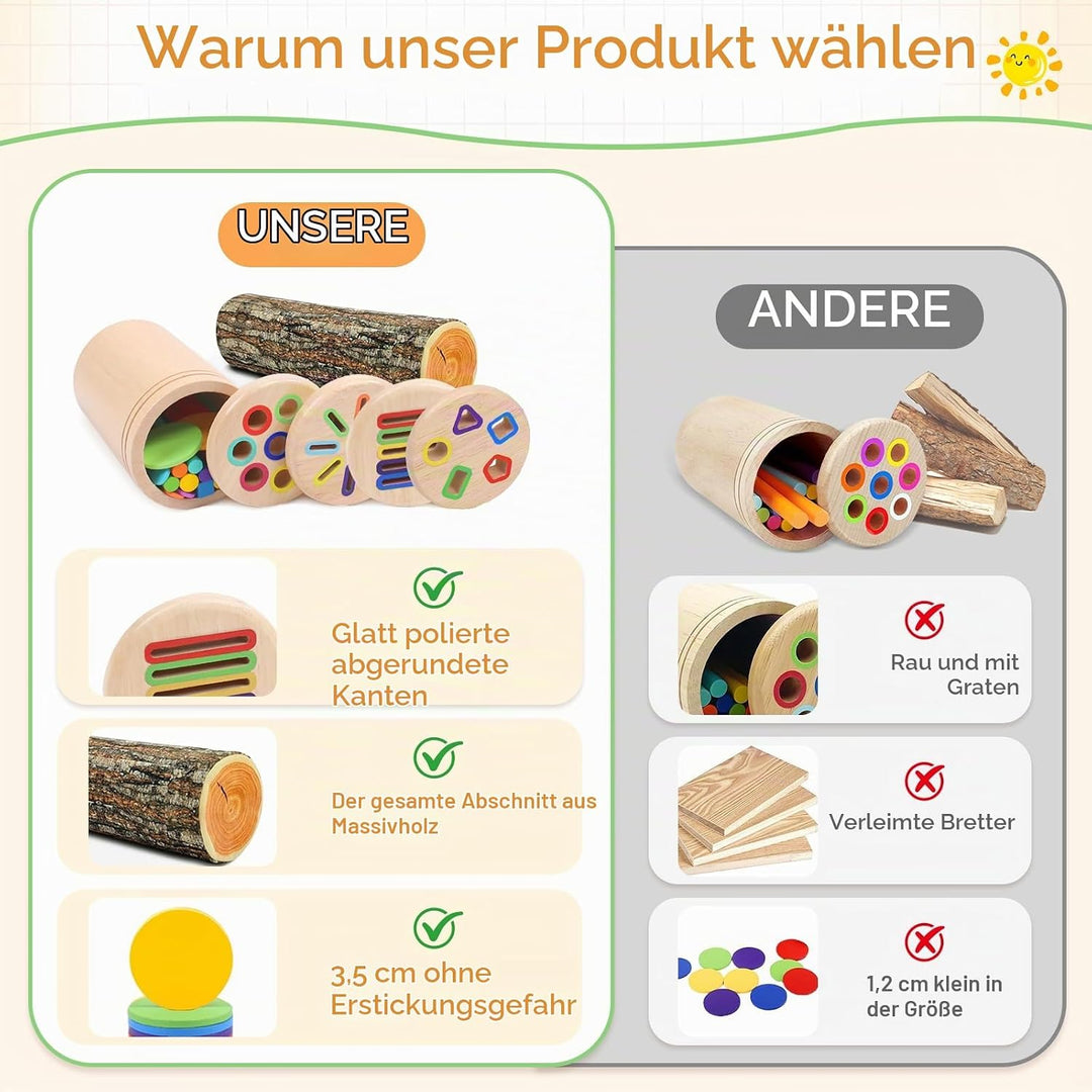 Montessori Spielzeug ab 1 2 3 Jahre – 4-in-1 Holzspielzeug mit Motorik, Sortier- und Sensorikspiel,