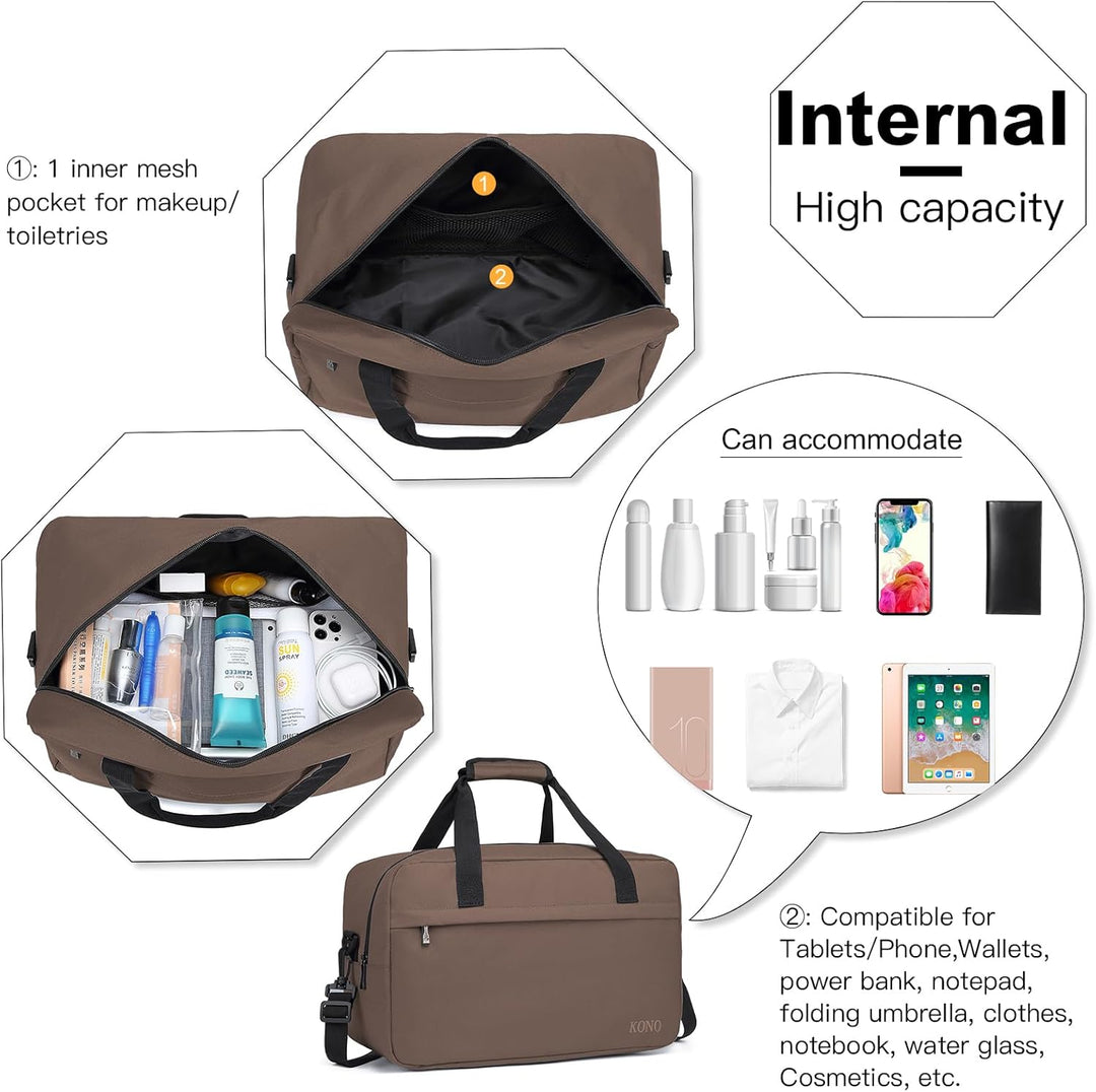 KONO Reisetasche Weekender Tasche 55x35x25 Handgepäck Unisex Gym Henkeltasche 48L (Braun) L(55x35x25