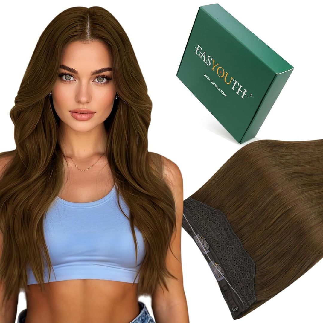 Easyouth Draht Extensions Echthaar Fish Line Draht on Haar 18 Zoll 80g Farbe Mittelbraun Extensions