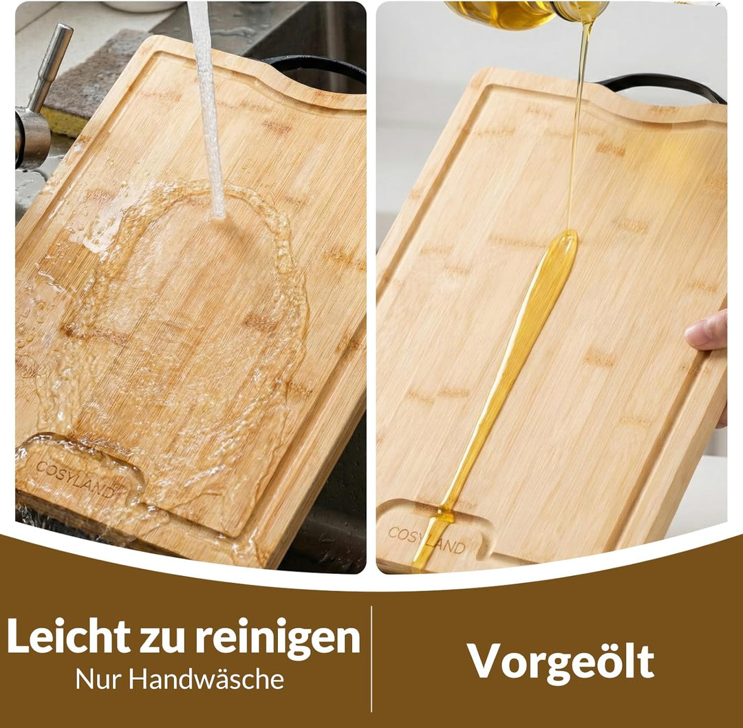 COSYLAND Schneidebrett Holz – Bambus Schneidebrett 42x30x1.6cm, Vorgeölt & Wasserabweisend, Messerfr
