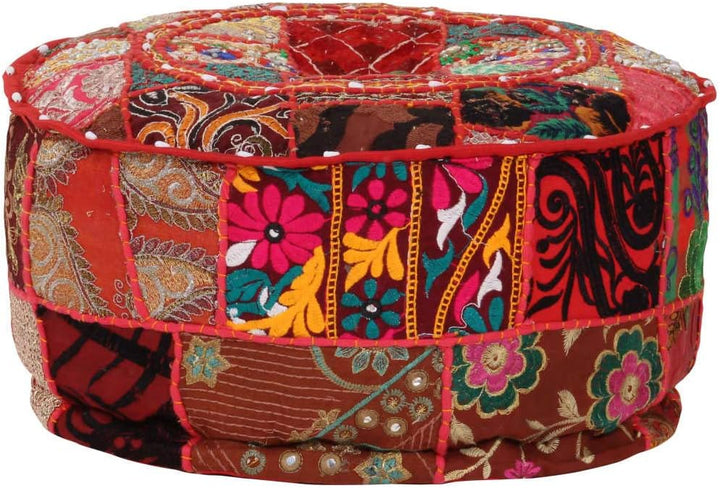 TEWTX7 Patchwork-Fusshocker mit Exquisiten Stickereien Besetzt, Handgefertigt Patchwork Rund Puffhoc