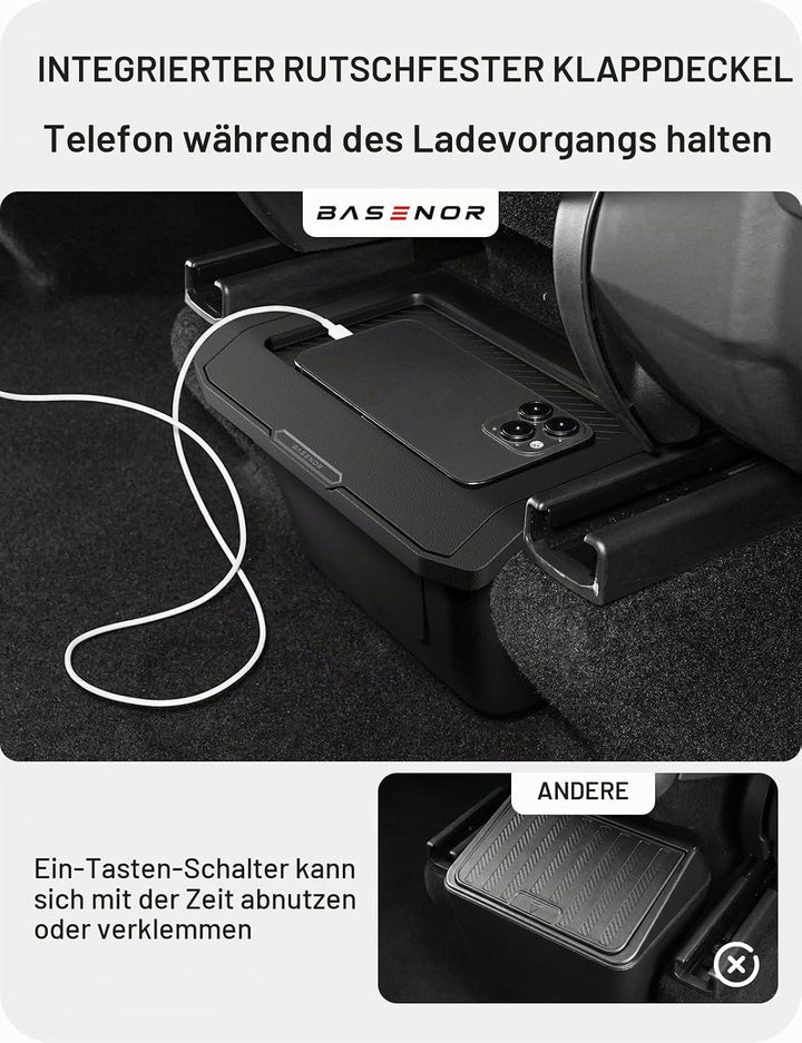 BASENOR 2026 2025 Tesla Model Y Juniper Organizer für die hintere Mittelkonsole, staubdichter TPE-Ab