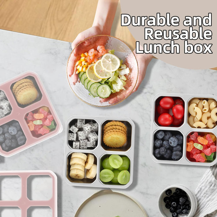 Misichao Edelstahl Snackbox mit 4 Fächern, 400ML Snackdose Kinder, Brotdose Erwachsene, Lunchbox Spü