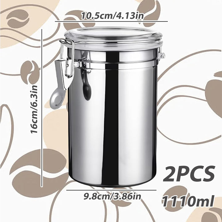2 Stück Kaffeedose Luftdicht mit Deckel, 1110ML Edelstahl Kaffeebohnen Behälter, Kaffeebohnenbehälte