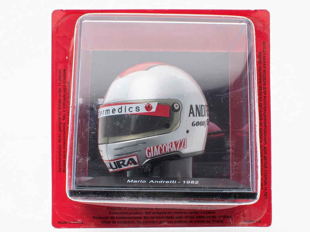 - Helmreproduktion im Massstab 1:5 des berühmten Ferrari F1-Formel-1-Fahrers: Mario Andretti – 1982