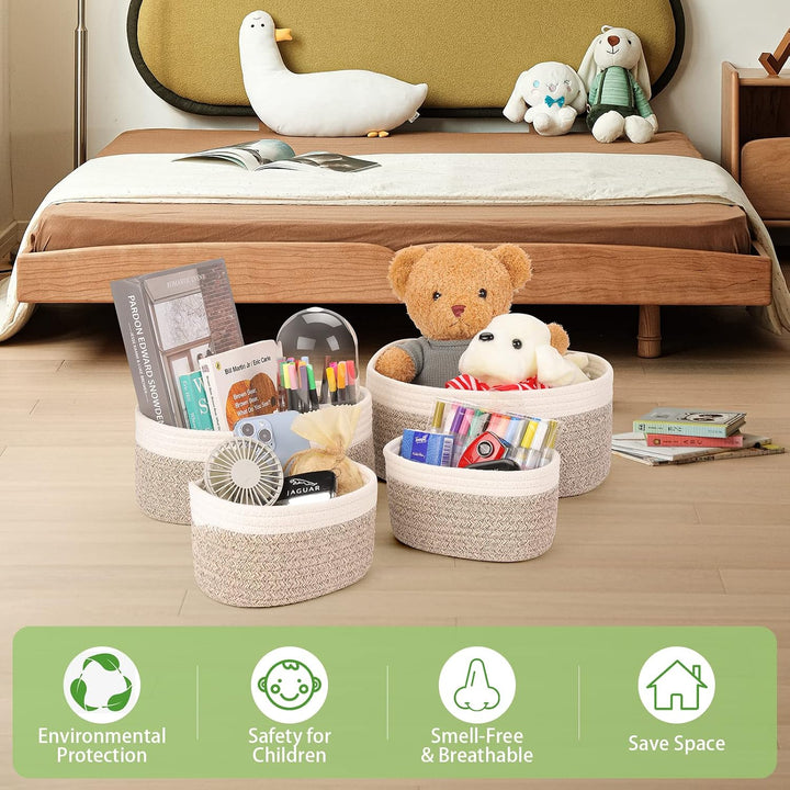 4er Set Aufbewahrungskorb Geflochten Baumwollseil, Korb Aufbewahrung Körbchen Wickeltisch Organizer,