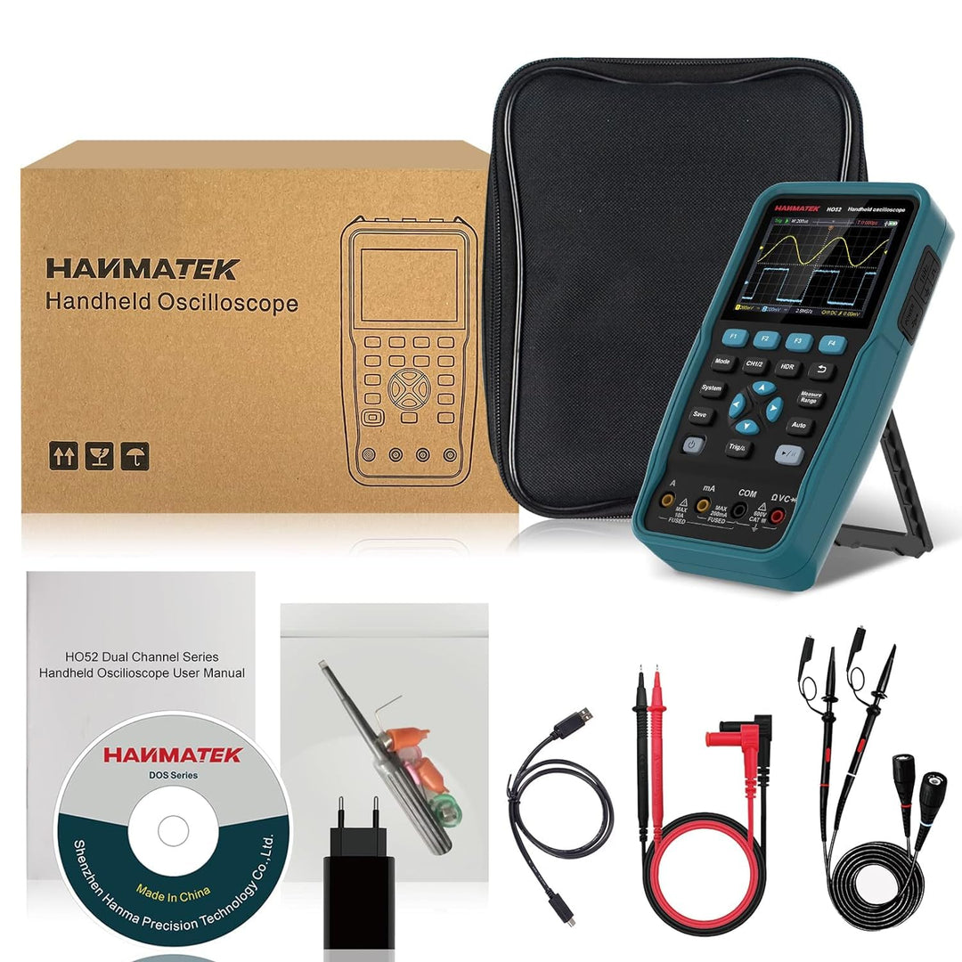 Digitales Oszilloskop,HANMATEK Handheld-Digitaloszilloskop HO52 50Mhz Bandbreite, 2 Kanal 2 in 1 Osz