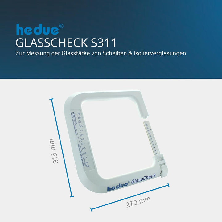 hedue® GlassCheck - Glasdickenmesser, Dickenlehre zur Messung der Glasstärke von Scheiben & Isolierv
