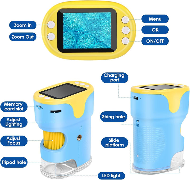 Mikroskop für Kinder, Vankarr 1000X Digitale Taschenmikroskop Tragbares Mini Handy Mikroskope mit 32