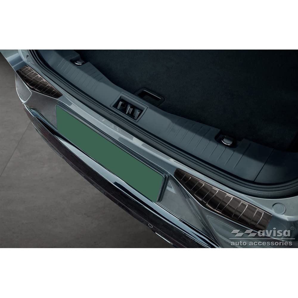 Avisa Schwarz Edelstahl Heckstossstangenschutz kompatibel mit Ford Mustang Mach-E 2020- 'Ribs' (2-Te