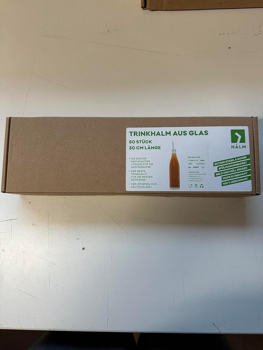 Halm Glas Strohhalme Wiederverwendbar Trinkhalm - 50 Stück gerade 30 cm - für Gastronomie, Restauran