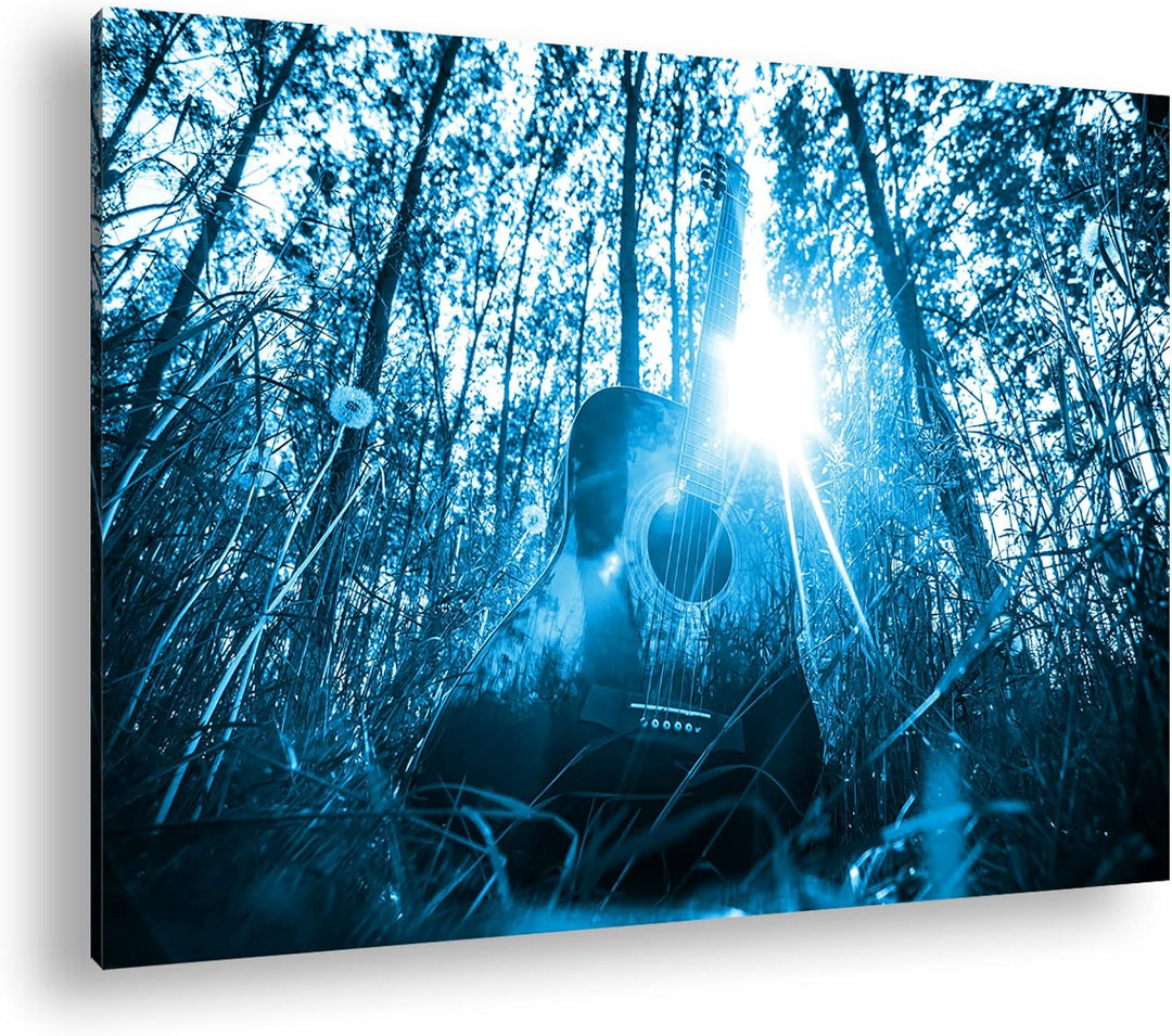 deyoli akustische Gitarre im idyllischen Wald Format 60x40 Effekt: Monocrome Blau als Leinwandbild,
