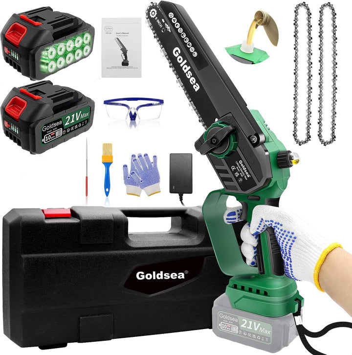 Goldsea Akku Kettensäge, 8 Zoll Mini Kettensäge mit Akku Öltank Max 21V 4.0Ah, Bürstenloser Motor, W