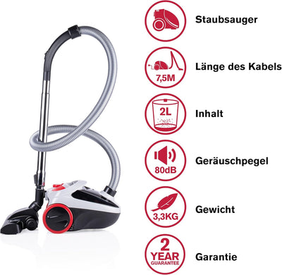 Dirt Devil Staubsauger mit Beutel DD2001 - Staubsaugerbeutel 2.0L - Bodenstaubsauger 800W - mit Komb