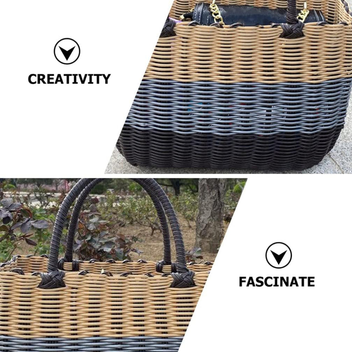 BESTonZON Einkaufskorb Kunststoff Tragekorb Henkelkorb Einkaufstasche mit Griff Gewebter Kunststoff