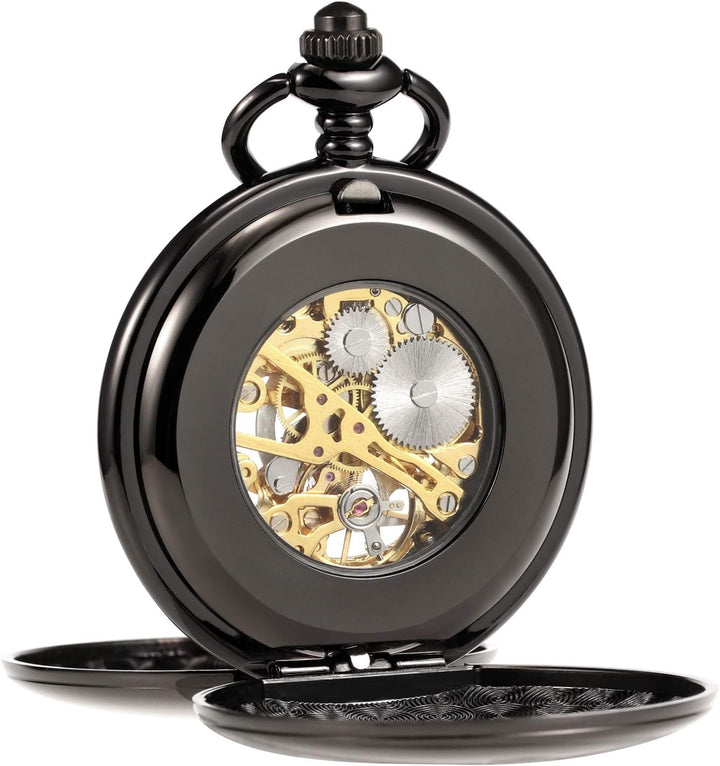 TREEWETO Taschenuhr Unisex Taschenuhr mit Kette Analog Mechanisch Handaufzug Doppelscharnier Antik R
