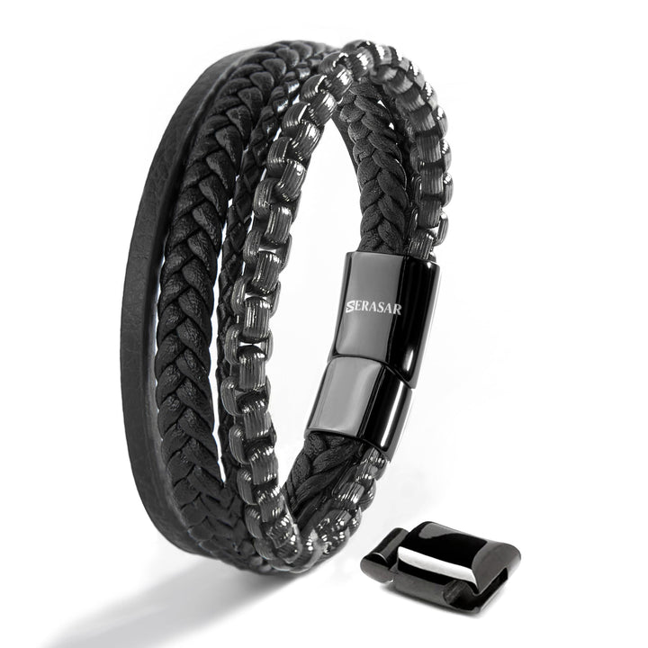 SERASAR Premium Lederarmband für Männer | Magnetverschluss aus Edelstahl in Schwarz, Silber & Gold |
