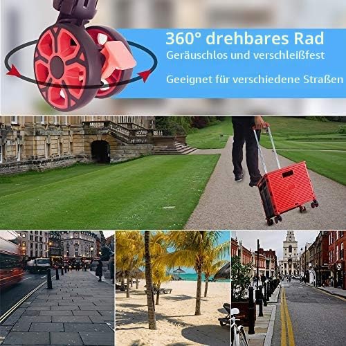 Faltbare Einkaufstrolley-Box auf Rädern mit Deckel, verschleissfester, geräuschloser 360 ° -Drehung