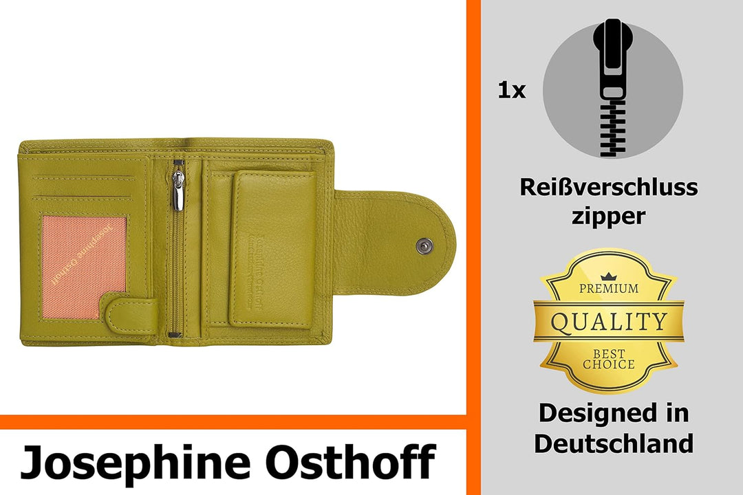 Josephine Osthoff Geldbörse Damen Wiener Schachtel, Platz für 11 Karten, Minibrieftasche mit Münzfac