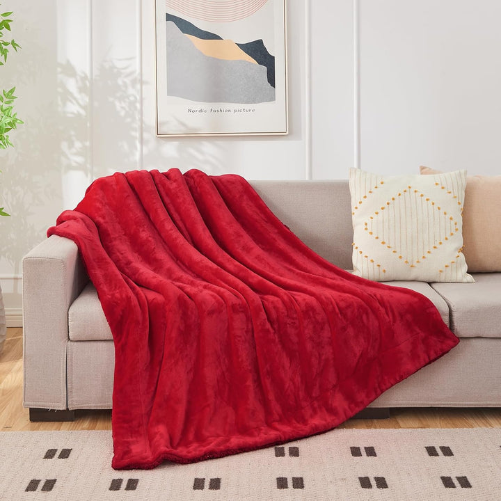 SOCHOW Sherpa Decke Klassisch Rot zweiseitige Wohndecken Kuscheldecken, extra Dicke warm Sofadecke/C