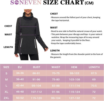 Soneven Rollkragen Pullover Damen Sweatshirt Damen Ohne Kapuze mit Taschen Funktionsshirt Langarm Sw