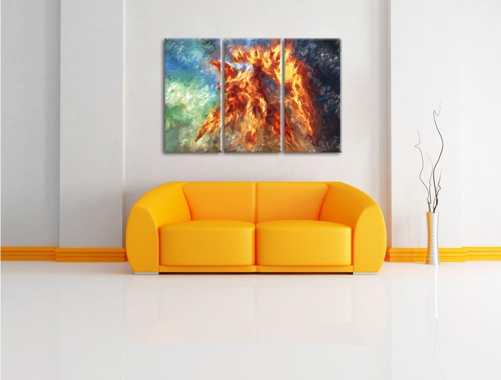 Pixxprint Feuriger Adler als Leinwandbild/Grösse: 3 Teilig (120x80) cm/Wandbild/Kunstdruck/fertig be