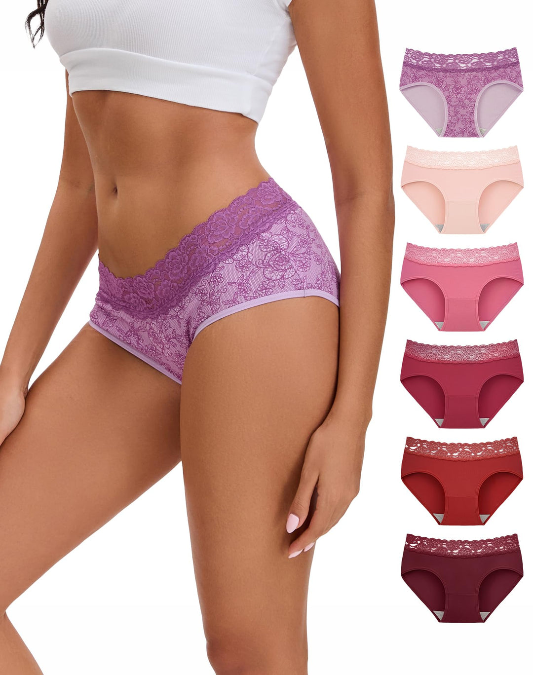 INNERSY Unterhosen Damen Baumwolle Slips mit Spitze Bequeme Hipster Unterwäsche Mehrpack 6 36 1 Lila