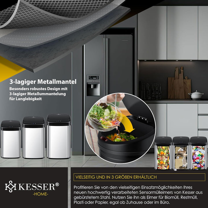 KESSER® Sensor Mülleimer Küche 52 L | Automatik mit Bewegungssensor Abfalleimer & Soft-Close-Deckel