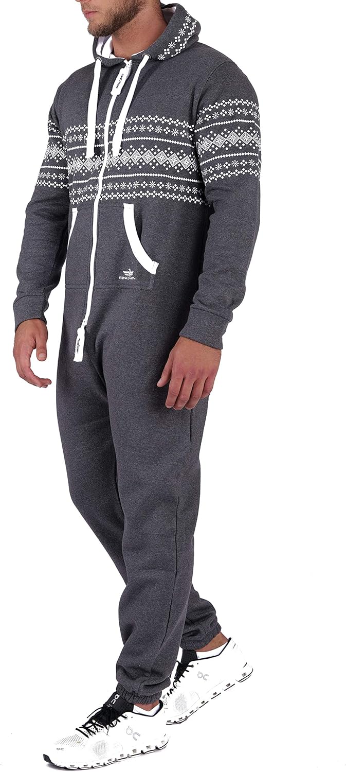 Finchman Azteken Muster Herren Jumpsuit Overall FM117 Jogging Training Anzug S Dunkelgrau, S Dunkelg