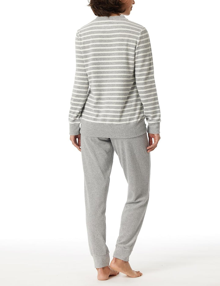 Schiesser Damen Schlafanzug lang Frottee warm kuschelig wohlfühlen - Nightwear 50 Grau-mel._180116,