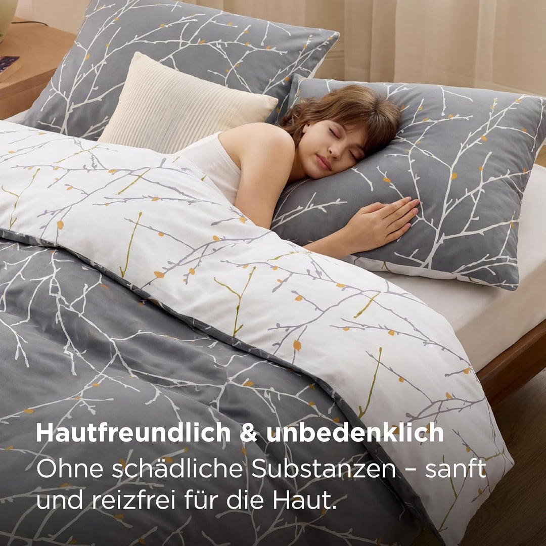 BEDSURE Bettwäsche 200x220 Baumwolle Grau - Bettwäsche-Sets 200 x 220 cm Bettbezug 3teilig mit 2 Kis