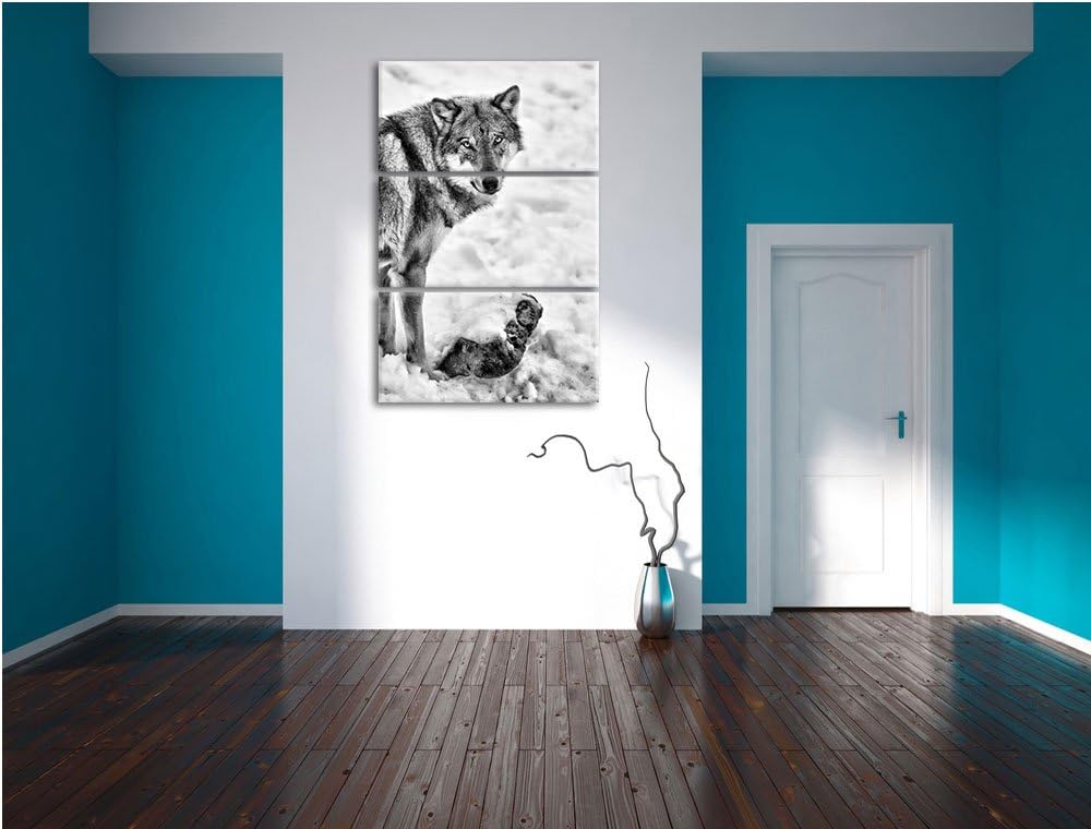 Pixxprint prächtiger Wolf im Schnee als Leinwandbild/Grösse: 3 Teilig (120x80) cm/Wandbild/Kunstdruc