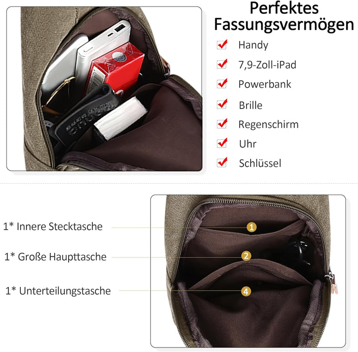 Herren Umhängetasche Mode Brusttasche Schultertasche Leinwand Schultertaschen Casual Reise Wandern U